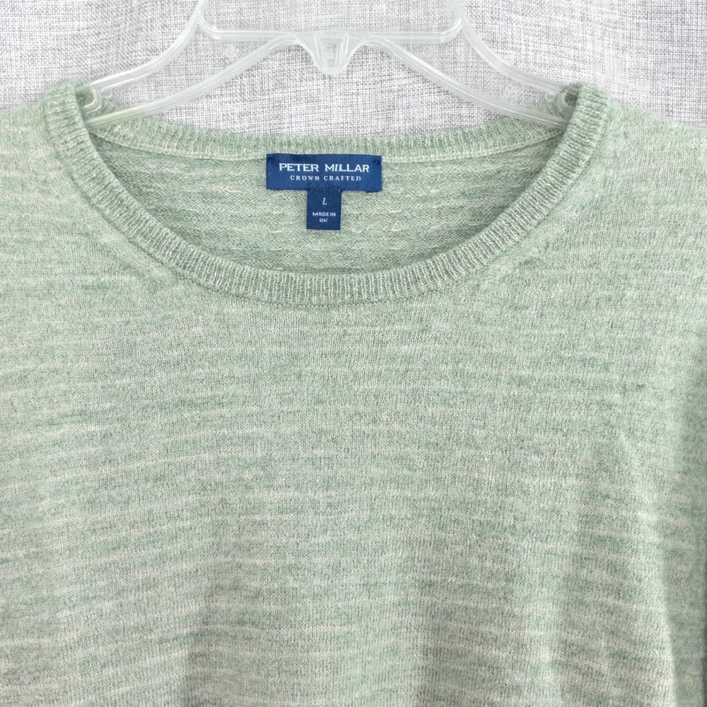 Peter Millar Linus Stripe Crewneck Sweater Men Large Light Willow Crown Crafted